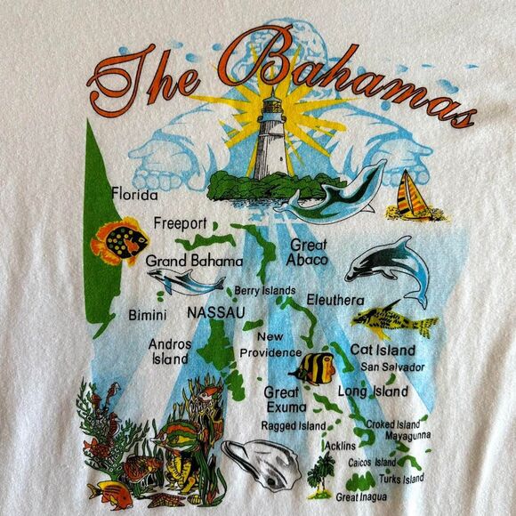 Vtg 90s Bahamas Graphic Tee White Short Sleeve Sz S Vacation Souvenir Streetwear - Picture 2 of 4